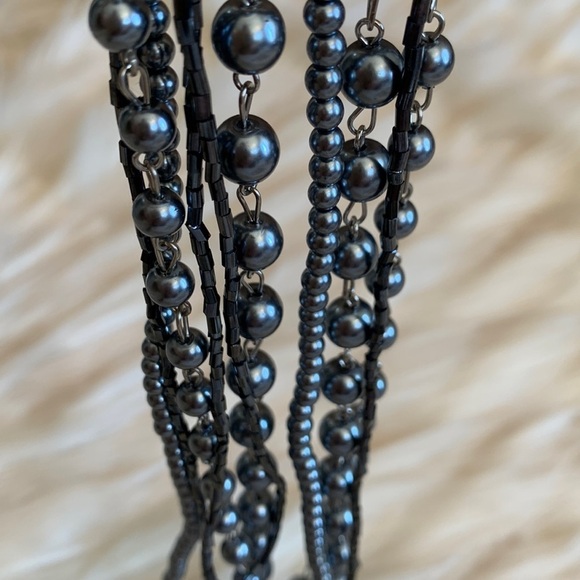 Pewter toned mixed media long statement necklace - Picture 4 of 5